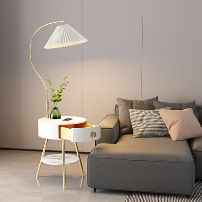 Pleated Nightstand Floor Light with Gold Base and Shade