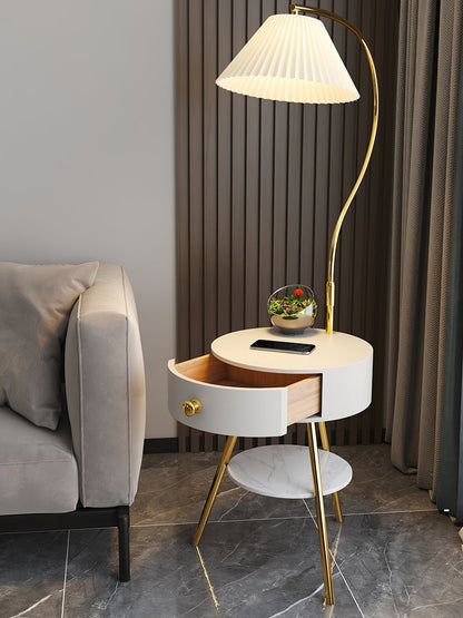Pleated Nightstand Floor Light with Gold Base and Shade