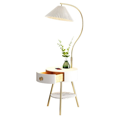 Pleated Nightstand Floor Light with Gold Base and Shade