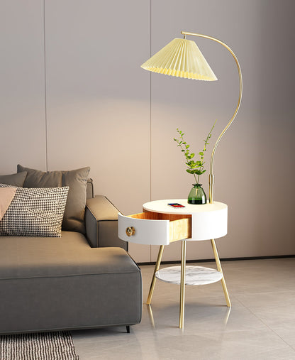 Pleated Nightstand Floor Light with Gold Base and Shade