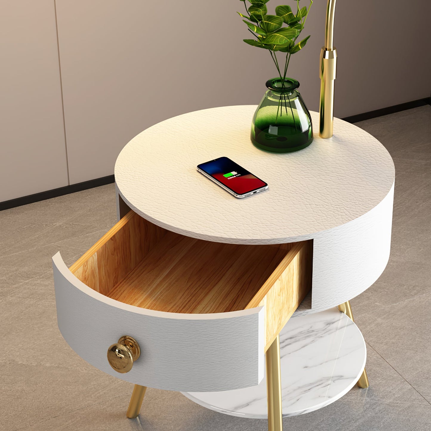 Pleated Nightstand Floor Light with Gold Base and Shade