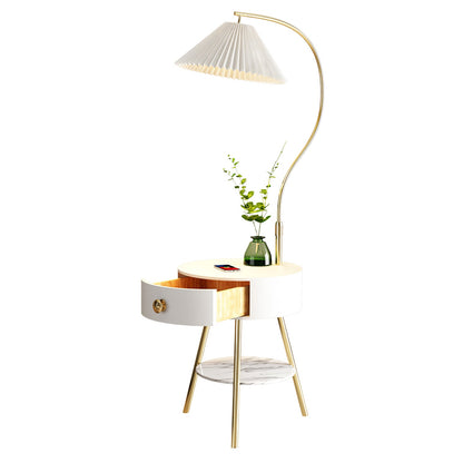 Pleated Nightstand Floor Light with Gold Base and Shade