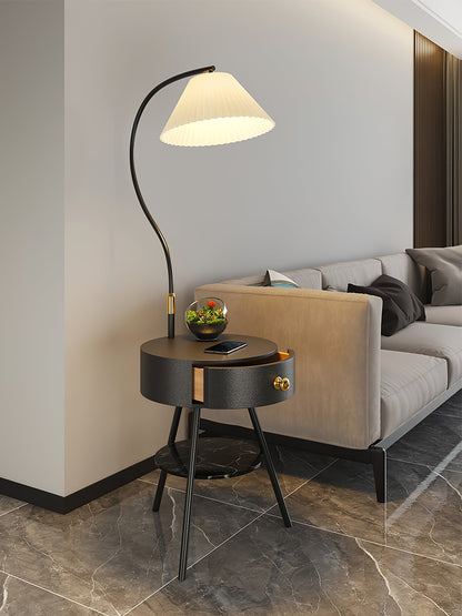 Pleated Nightstand Floor Light with Gold Base and Shade