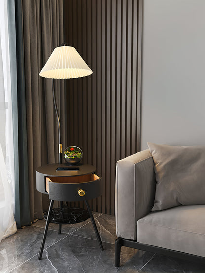 Pleated Nightstand Floor Light with Gold Base and Shade