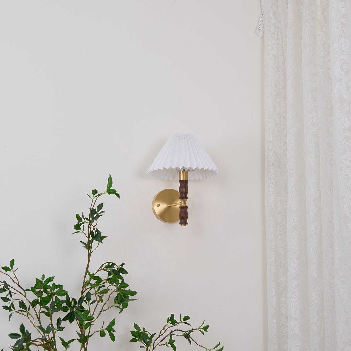 Pleated Walnut Wall Light | LED Indoor Fixture, Elegant Design