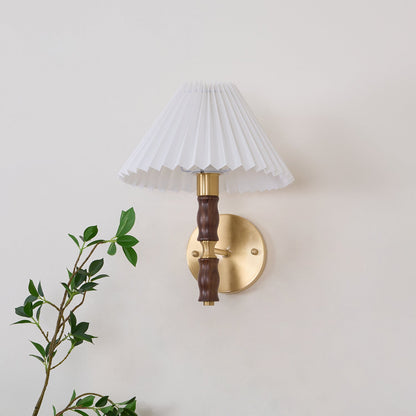 Pleated Walnut Wall Light | LED Indoor Fixture, Elegant Design
