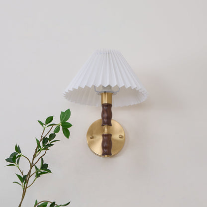 Pleated Walnut Wall Light | LED Indoor Fixture, Elegant Design