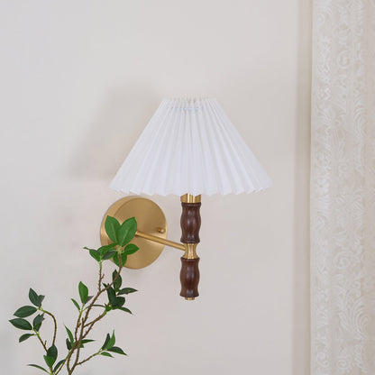 Pleated Walnut Wall Light | LED Indoor Fixture, Elegant Design