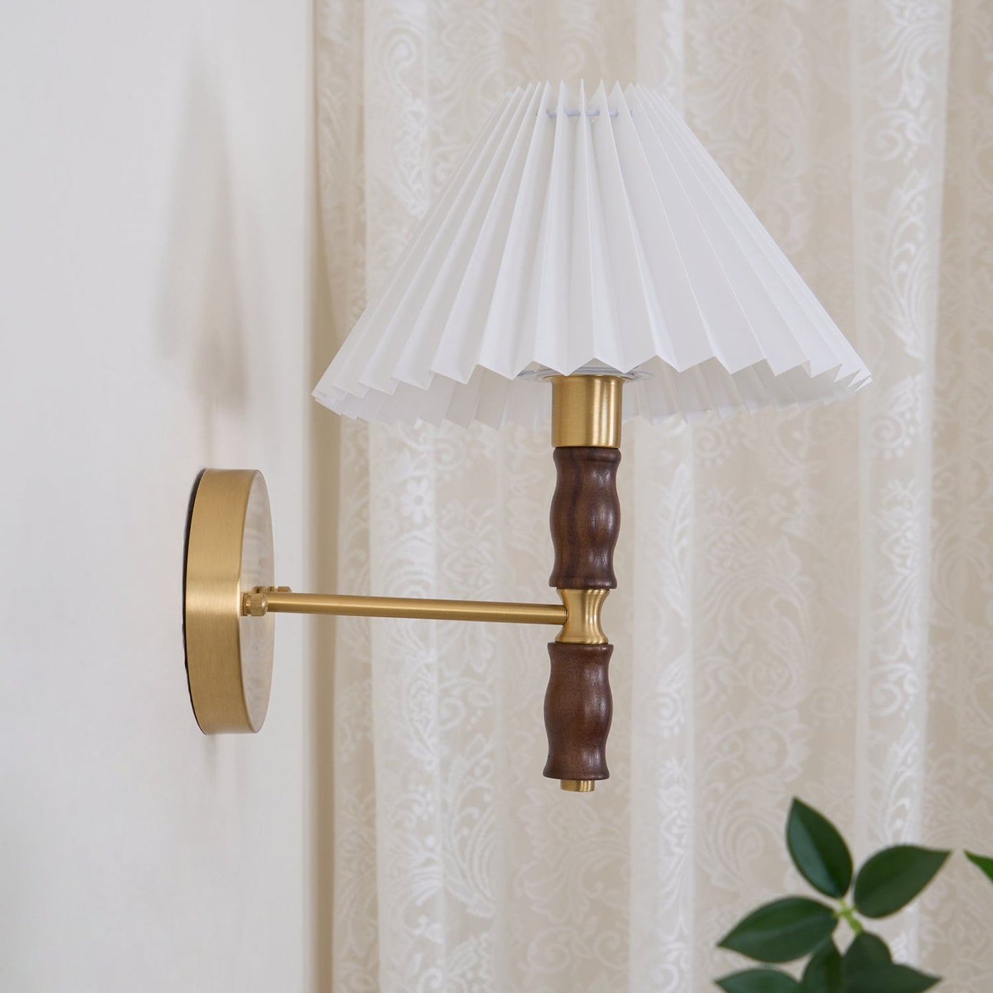 Pleated Walnut Wall Light | LED Indoor Fixture, Elegant Design