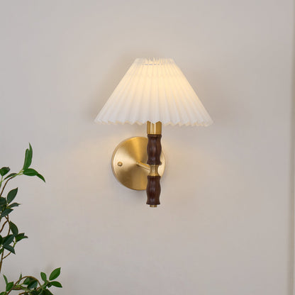 Pleated Walnut Wall Light | LED Indoor Fixture, Elegant Design