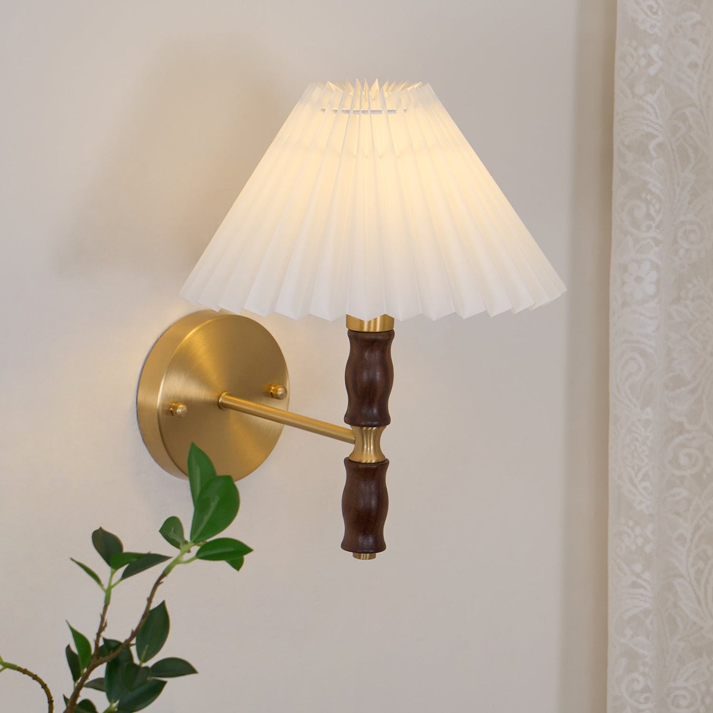 Pleated Walnut Wall Light | LED Indoor Fixture, Elegant Design