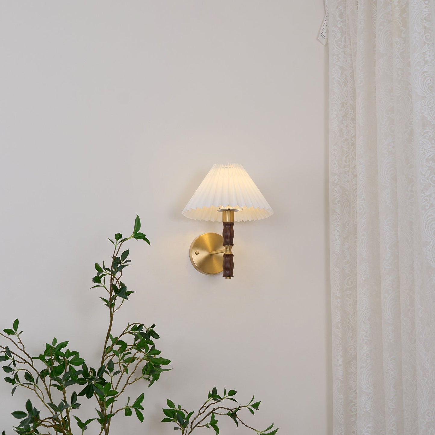 Pleated Walnut Wall Light | LED Indoor Fixture, Elegant Design