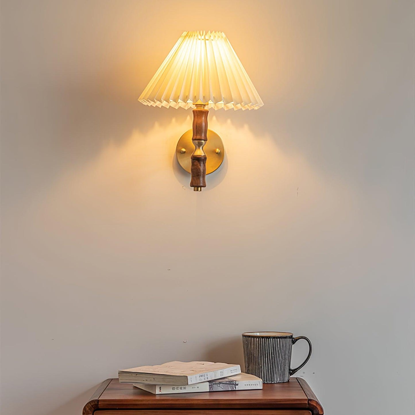 Pleated Walnut Wall Light | LED Indoor Fixture, Elegant Design