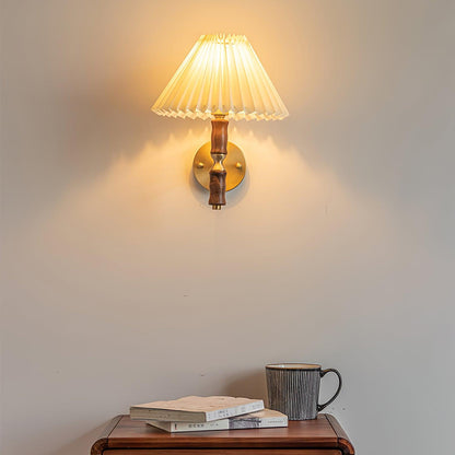 Pleated Walnut Wall Light | LED Indoor Fixture, Elegant Design