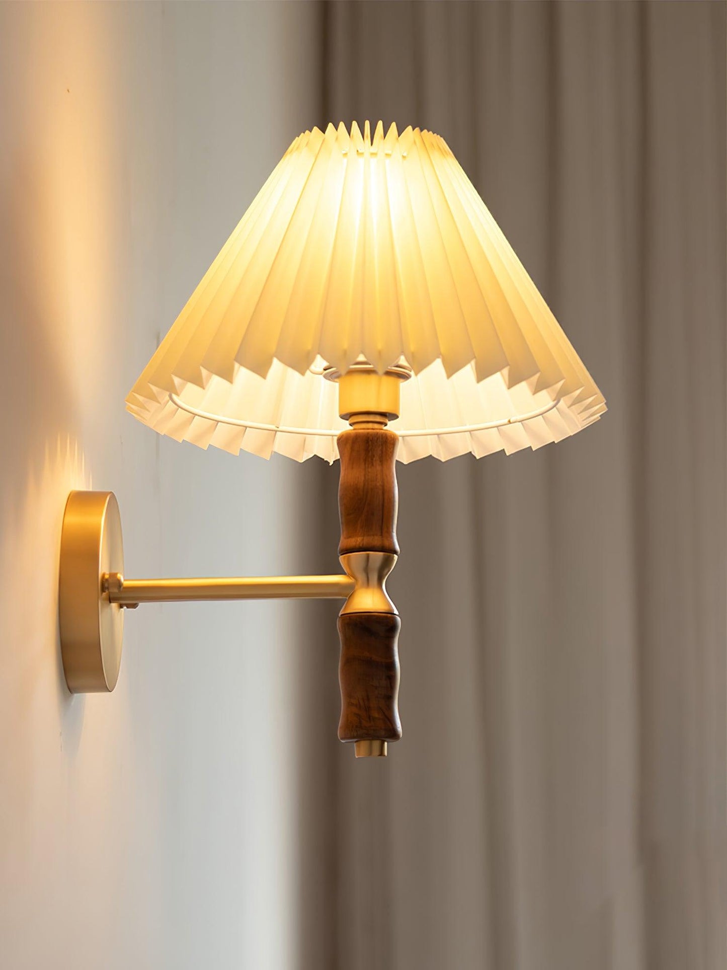 Pleated Walnut Wall Light | LED Indoor Fixture, Elegant Design