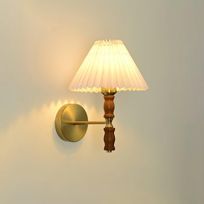 Pleated Walnut Wall Light | LED Indoor Fixture, Elegant Design