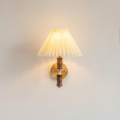 Pleated Walnut Wall Light | LED Indoor Fixture, Elegant Design