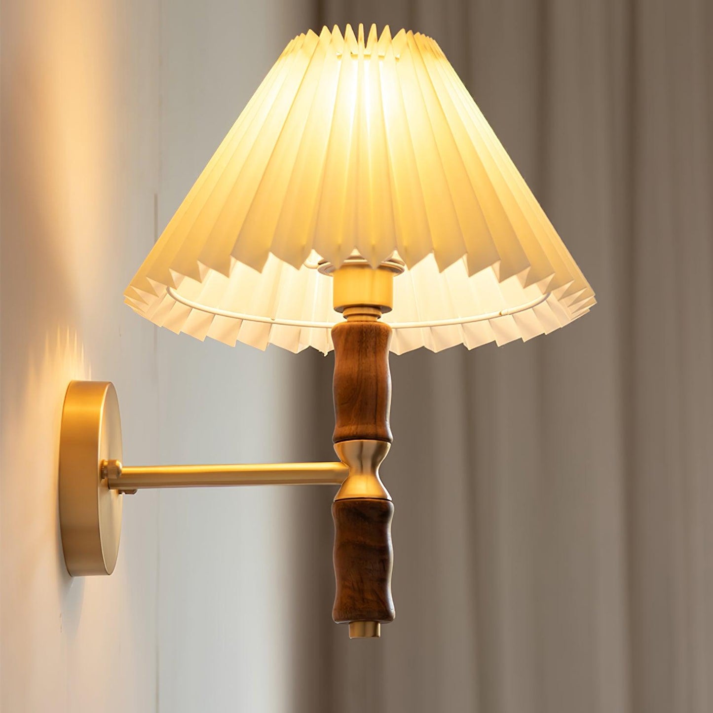 Pleated Walnut Wall Light | LED Indoor Fixture, Elegant Design