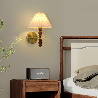 Pleated Walnut Wall Light | LED Indoor Fixture, Elegant Design