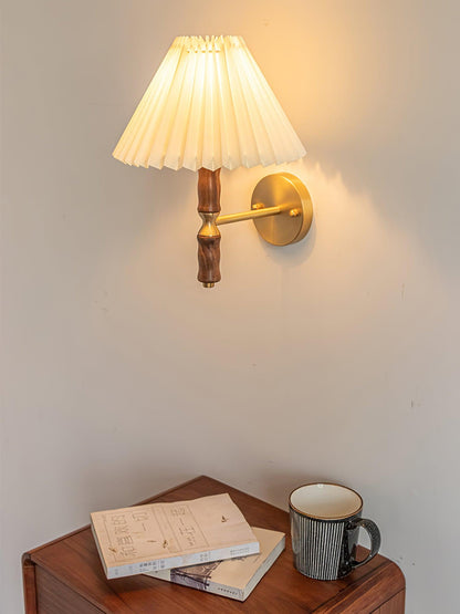 Pleated Walnut Wall Light | LED Indoor Fixture, Elegant Design