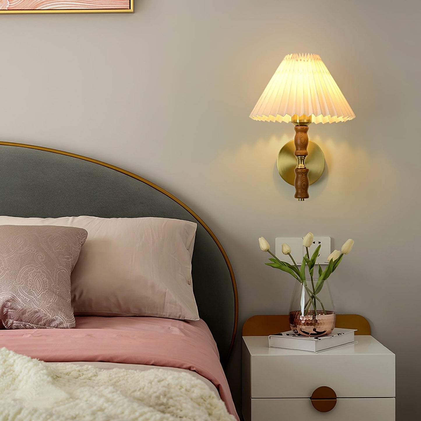 Pleated Walnut Wall Light | LED Indoor Fixture, Elegant Design