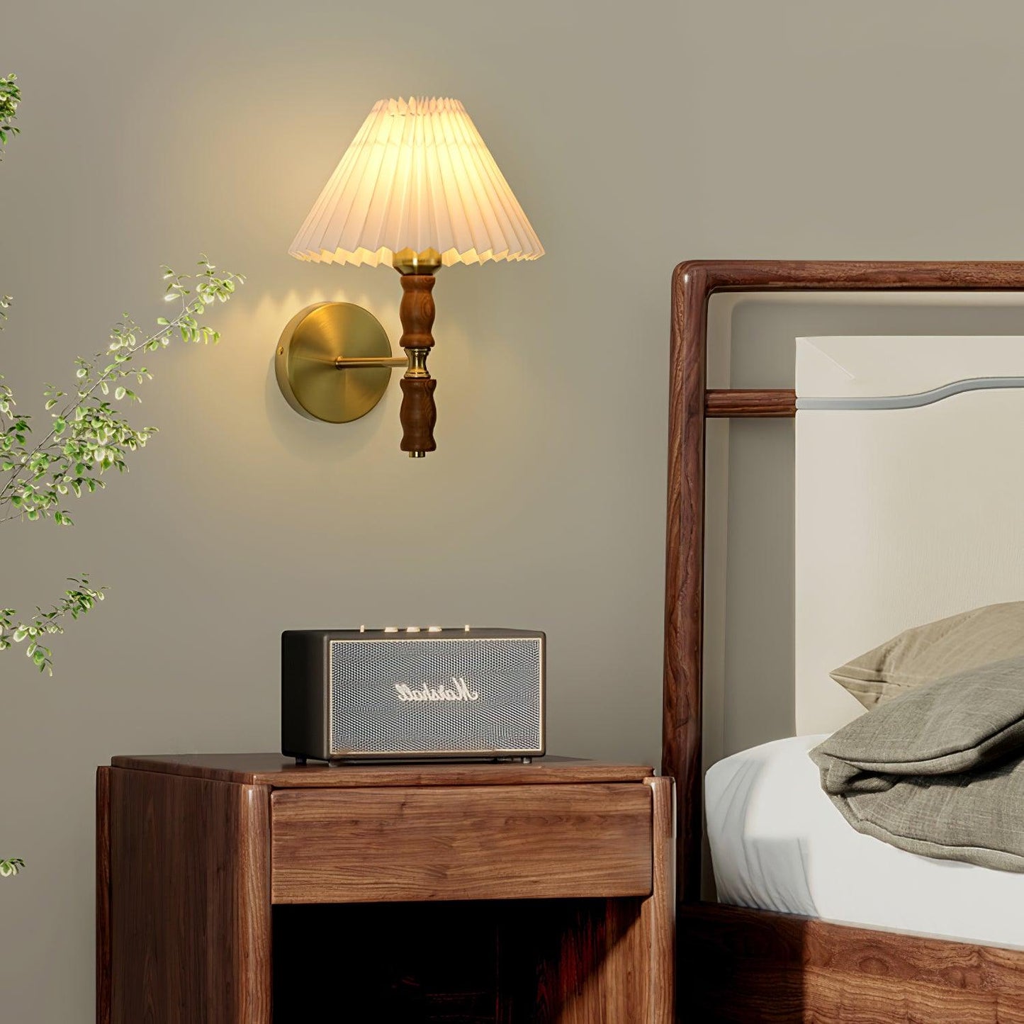 Pleated Walnut Wall Light | LED Indoor Fixture, Elegant Design