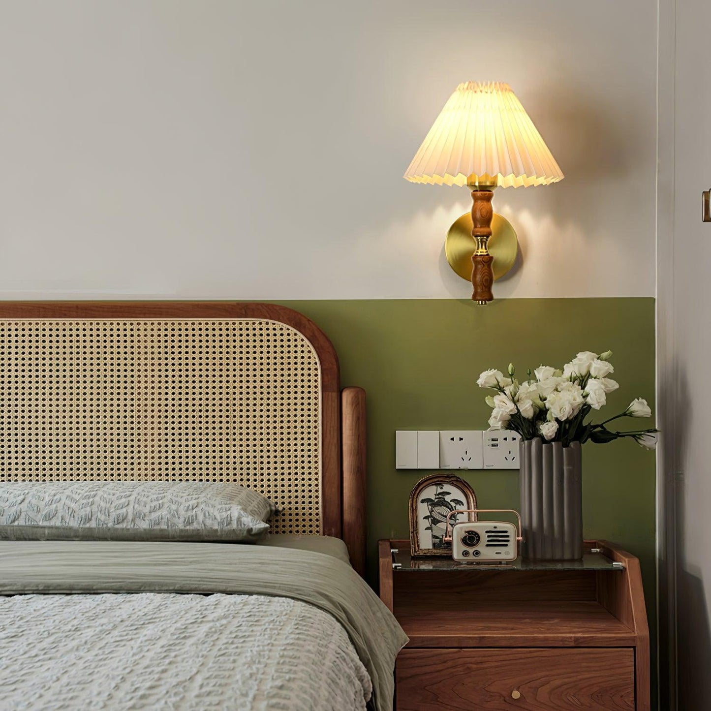 Pleated Walnut Wall Light | LED Indoor Fixture, Elegant Design