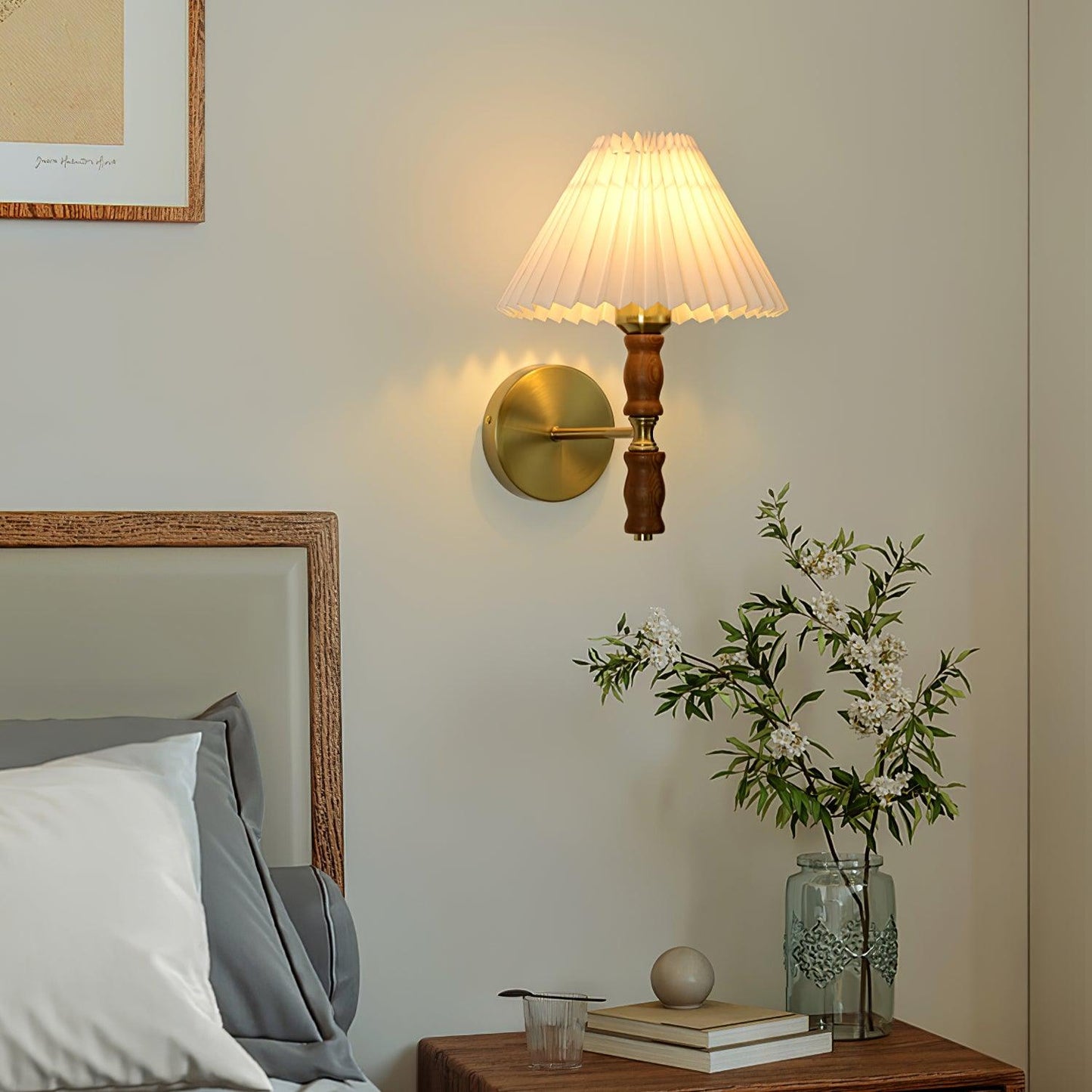 Pleated Walnut Wall Light | LED Indoor Fixture, Elegant Design