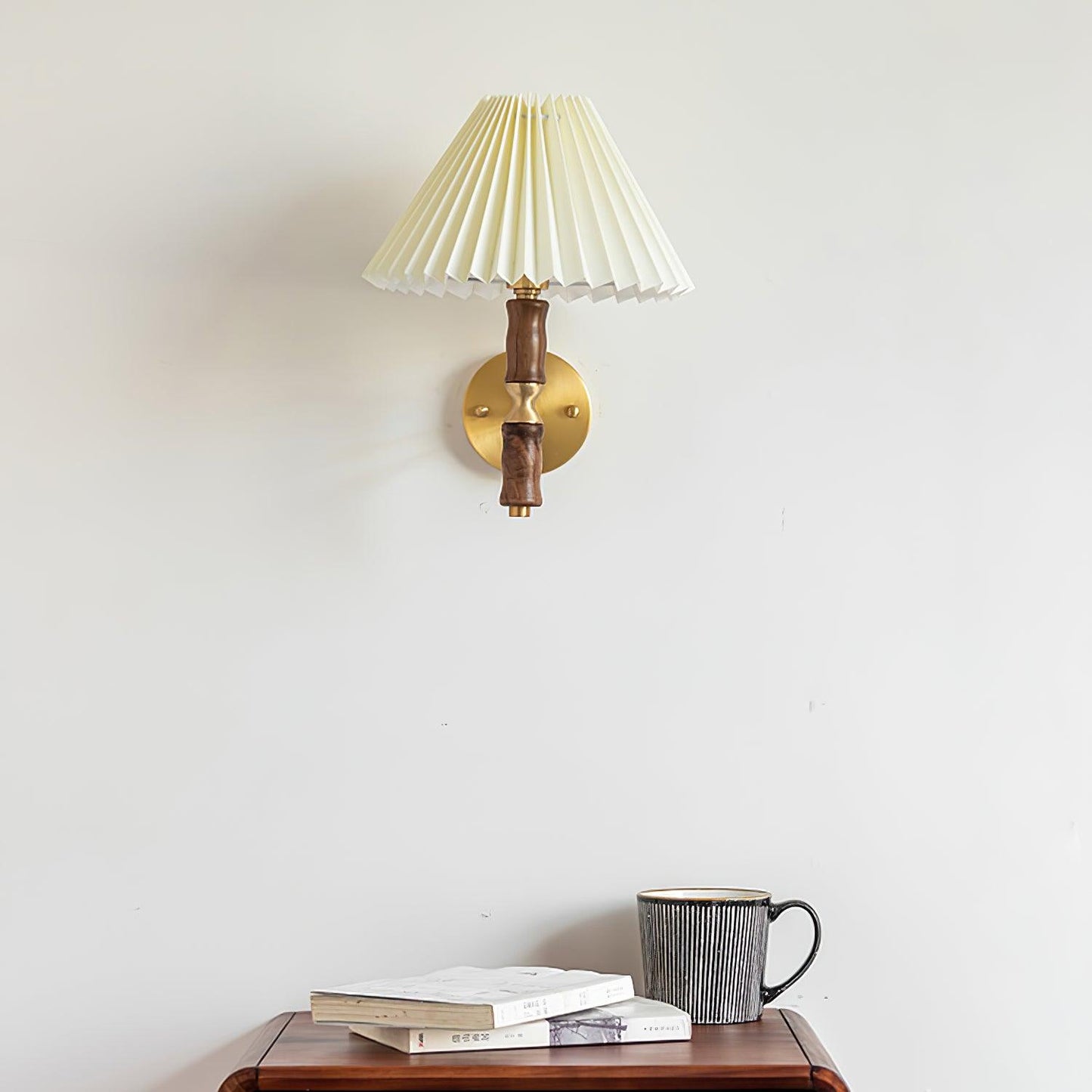 Pleated Walnut Wall Light | LED Indoor Fixture, Elegant Design