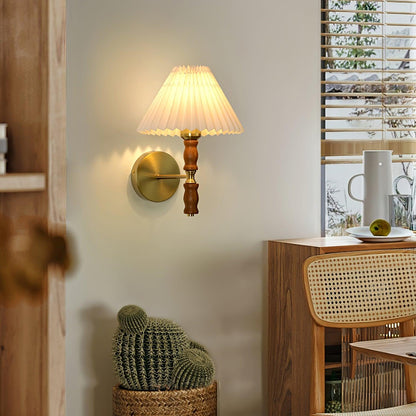 Pleated Walnut Wall Light | LED Indoor Fixture, Elegant Design