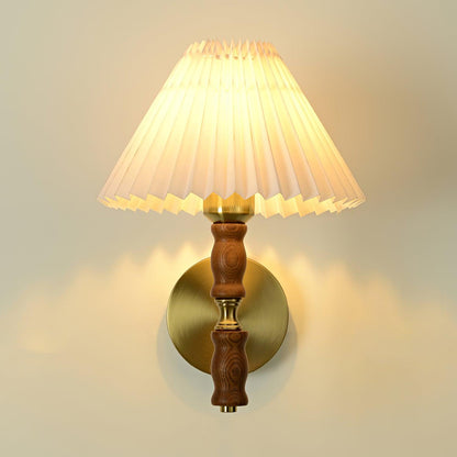 Pleated Walnut Wall Light | LED Indoor Fixture, Elegant Design