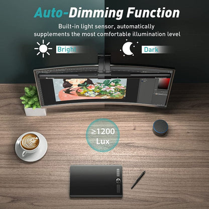 Dimmable Monitor Light Bar with Remote, Eye Protection Technology, Adjustable Brightness Desk Lamp for Curved/Flat Screens, No Screen Glare, Home Office
