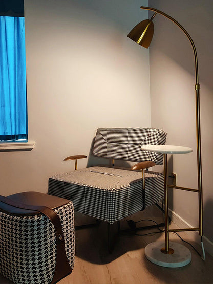 Rani Floor Lamp with Tray, LED, Metal, Black, Gold Finish