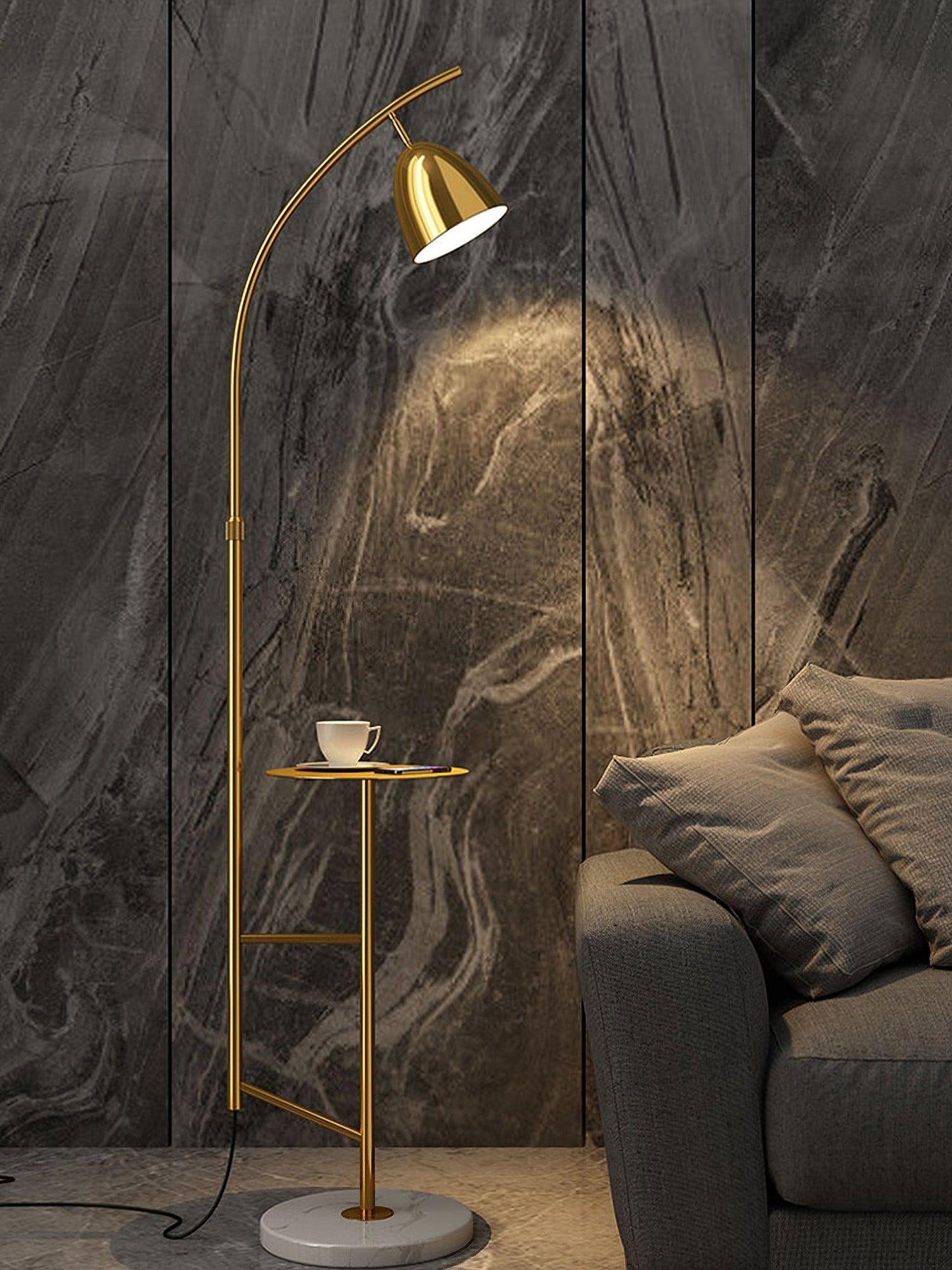 Rani Floor Lamp with Tray, LED, Metal, Black, Gold Finish