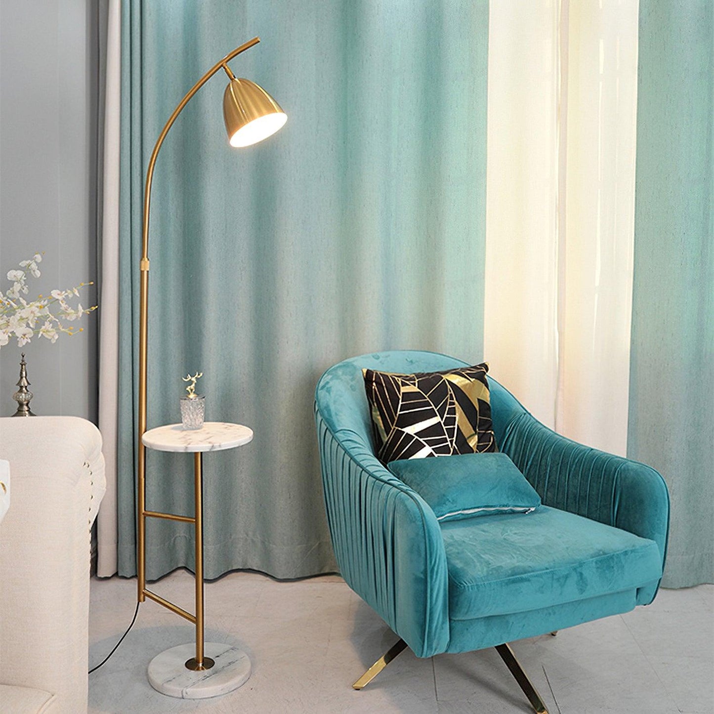 Rani Floor Lamp with Tray, LED, Metal, Black, Gold Finish