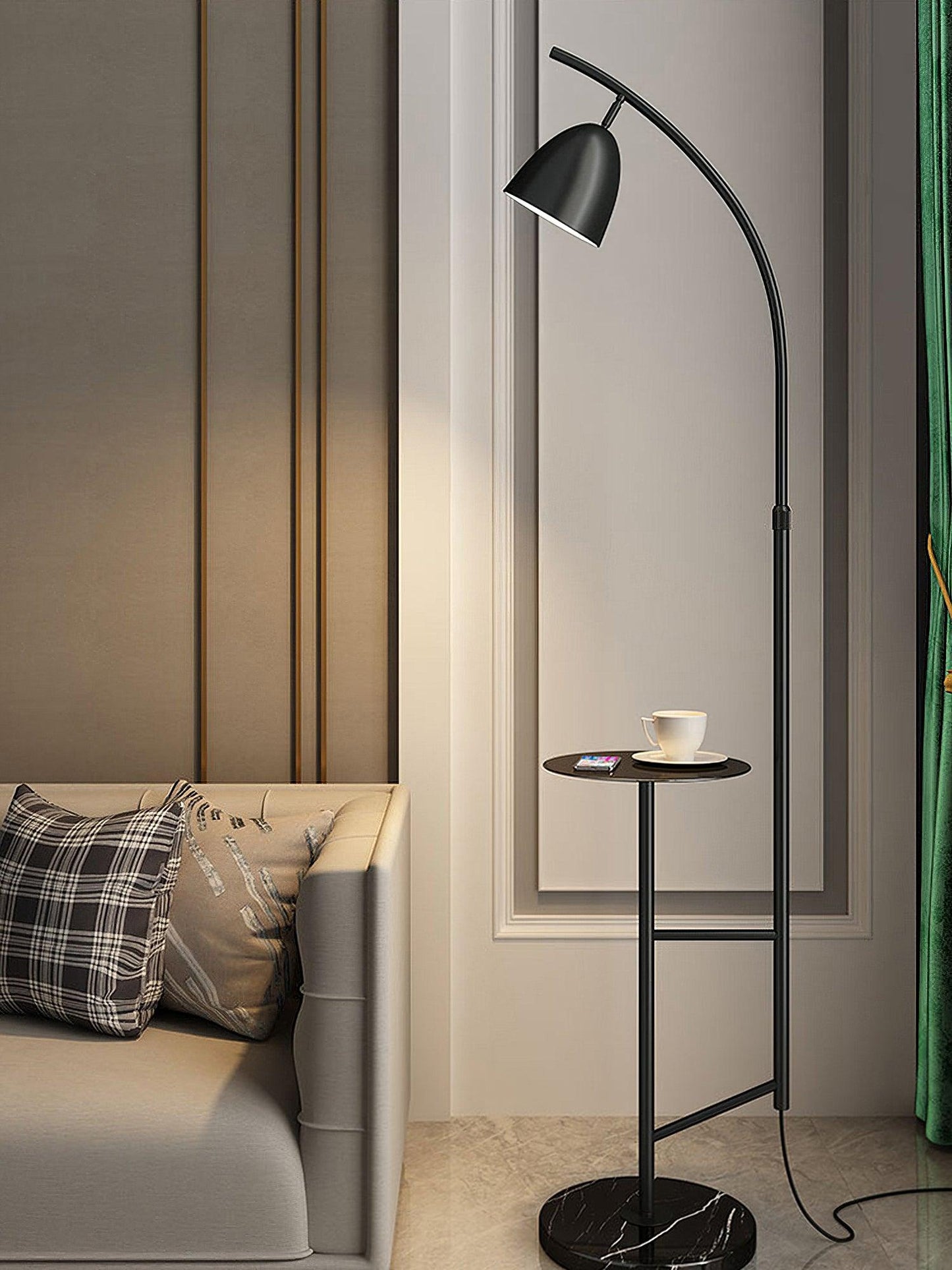 Rani Floor Lamp with Tray, LED, Metal, Black, Gold Finish
