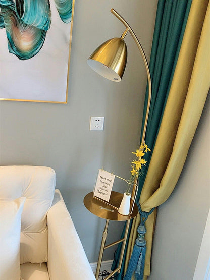 Rani Floor Lamp with Tray, LED, Metal, Black, Gold Finish