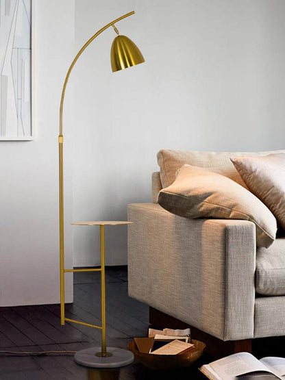 Rani Floor Lamp with Tray, LED, Metal, Black, Gold Finish