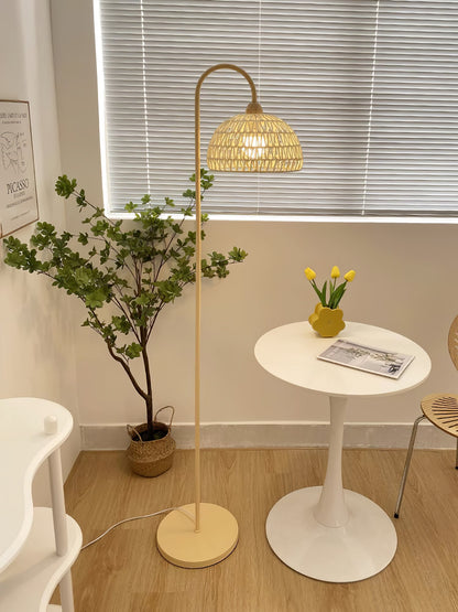 Rattan Arch Floor Lamp - Stylish Beige Indoor Lighting
