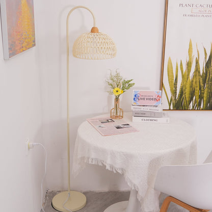 Rattan Arch Floor Lamp - Stylish Beige Indoor Lighting