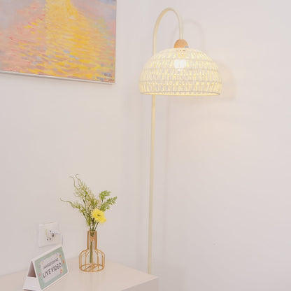 Rattan Arch Floor Lamp - Stylish Beige Indoor Lighting