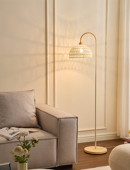 Rattan Arch Floor Lamp - Stylish Beige Indoor Lighting