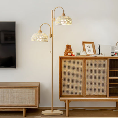 Rattan Arch Floor Lamp - Stylish Beige Indoor Lighting