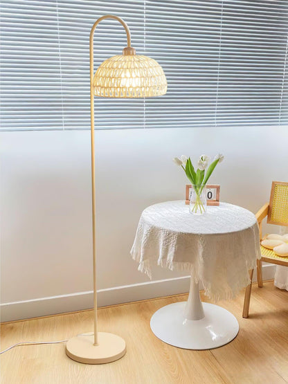 Rattan Arch Floor Lamp - Stylish Beige Indoor Lighting