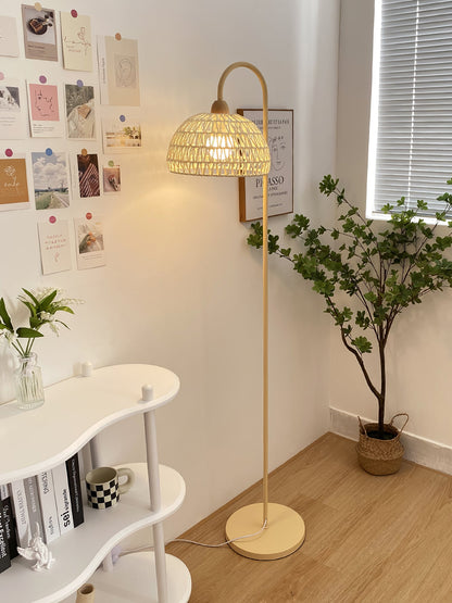Rattan Arch Floor Lamp - Stylish Beige Indoor Lighting