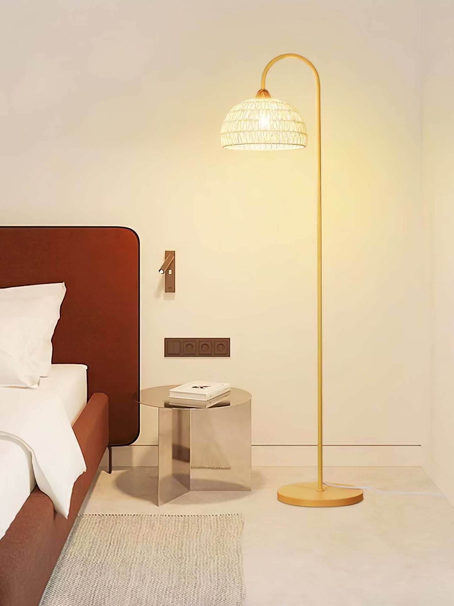 Rattan Arch Floor Lamp - Stylish Beige Indoor Lighting