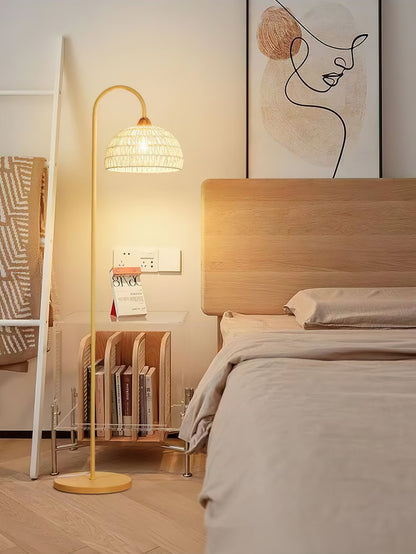 Rattan Arch Floor Lamp - Stylish Beige Indoor Lighting