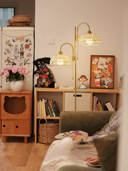 Rattan Arch Floor Lamp - Stylish Beige Indoor Lighting