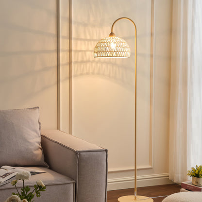 Rattan Arch Floor Lamp - Stylish Beige Indoor Lighting