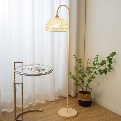 Rattan Arch Floor Lamp - Stylish Beige Indoor Lighting